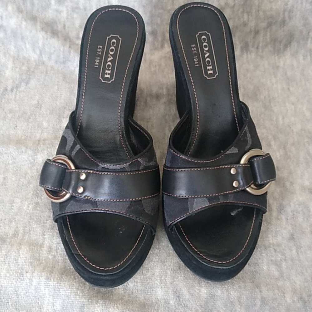 Coach Black and Silver Wedge Sandals - Picture 7 of 16